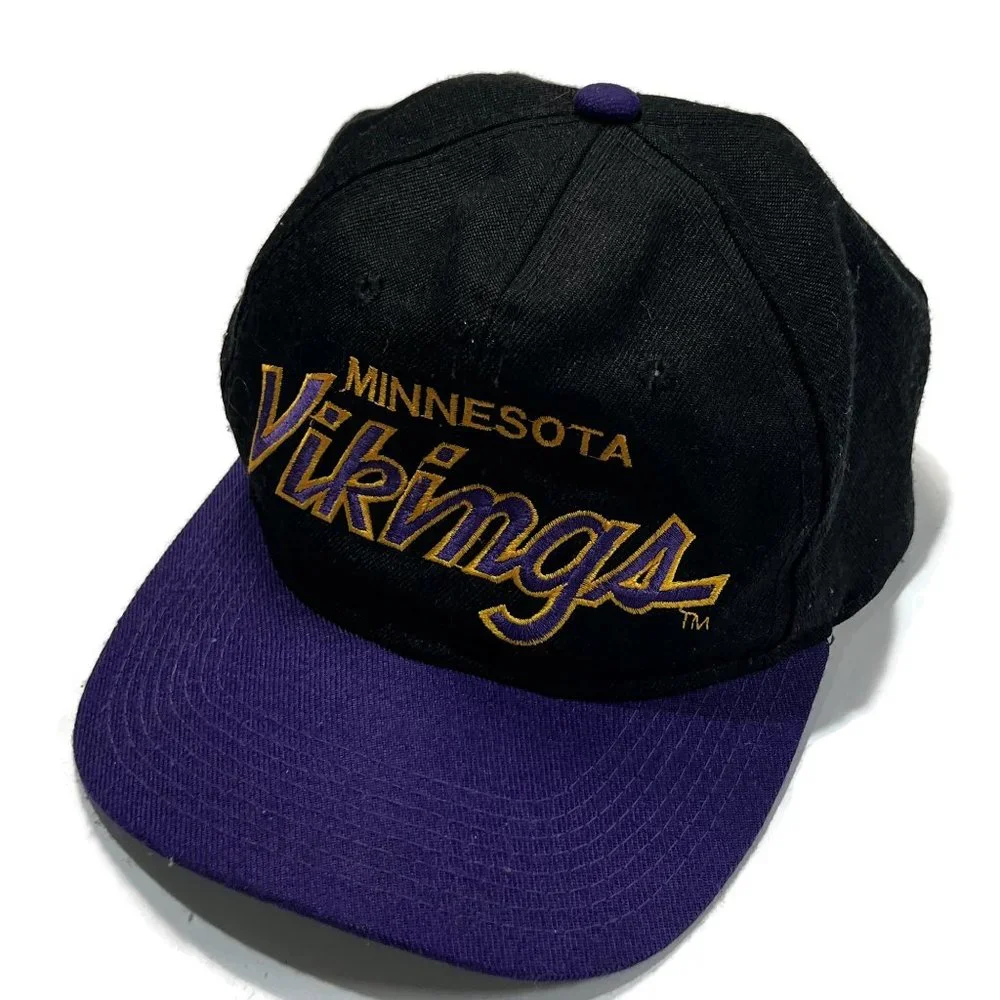Sports Specialties Minnesota Vikings‎ NFL Script Snapback Hat Black Vintage 90's